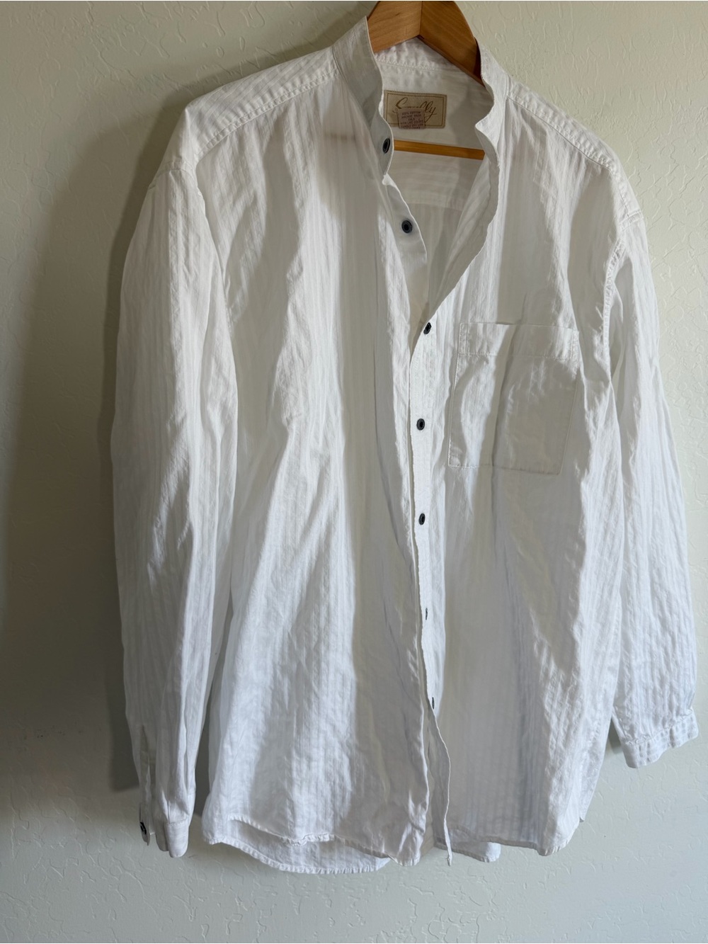 Scully Since 1906 White Striped Button Down Shirt Long Sleeve Band Collar Size L